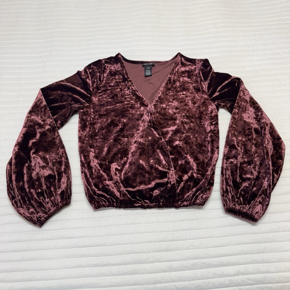 Wrangler Tops - Wrangler Retro Women's Velvet Long Sleeve Cross Front‎ Blouse Burgundy Small